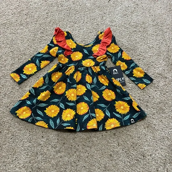 RAGS LONG SLEEVE RUFFLE SWING DRESS - 'FLOWER POWER' - Picture 1 of 4